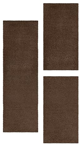 HomebyHome Bettumrandung Schlafzimmer 3 teilig Teppich Braun - Waschbarer Bettumrandung Teppich Läufer Set Extra Flauschig Bettvorleger Schlafzimmer Bettset:2 St. 60x110 cm | 1 St. 80x150 cm