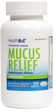 HealthA2Z® Mucus Relief | Guaifenesin 400mg | 300 Counts |No Benzene | Immediate Release | Expectorant
