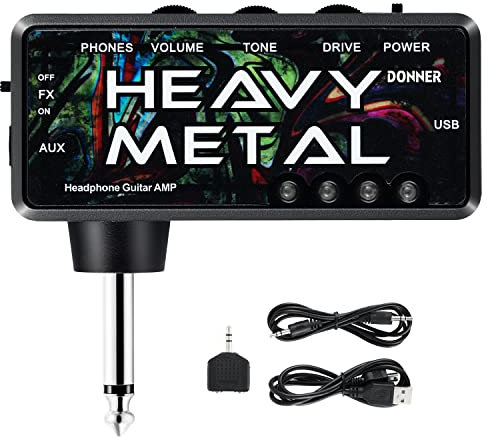 Donner Guitar Headphone Amp Heavy Metal USB Rechargeable Mini Pocket Headphone Amplifier for Electric Guitar