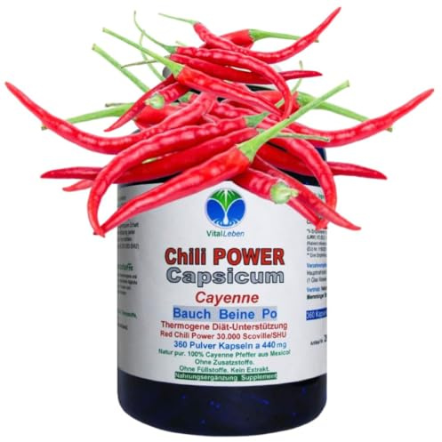 Red Chili Fat-BURNER CAPSAICIN 360 Kapseln BAUCH BEINE PO Fettbrenner POWER-Diät Unterstützung & (Fett) Stoffwechsel. OHNE Zusatzstoffe 26595-360