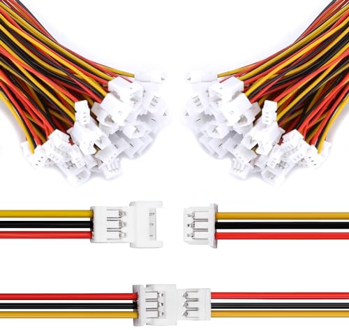 Enchufe de Conector, Jadeshay Micro JST Conector Plug 1,25 mm 3 pines Conectores JST, 20 Pares Conector Macho y Hembra,con 10 cm de Alambre de Cable