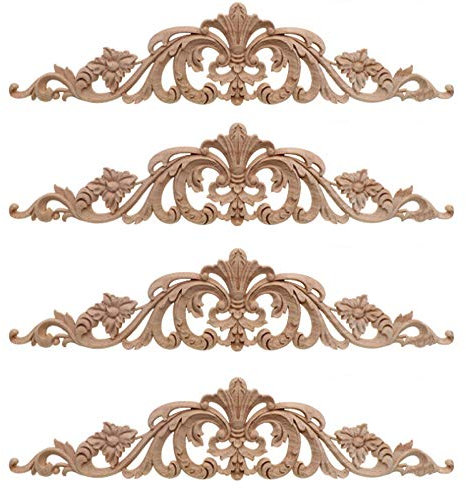 Amasawa 4Pcs 30 * 6 cm Holz Skulptur Lang Corner Flourish Applique Blumenmuster Möbel Wohnung Deko Europäischer Stil,Lange Holzschnitzerei Applikation