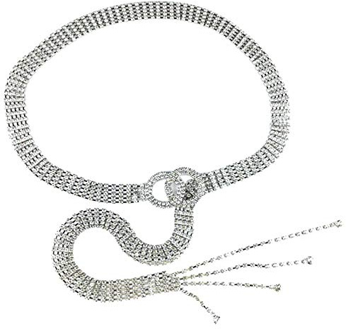 Milya Strass Gürtel für Damen - Eleganter Taillengürtel Taillenkette Kettengürtel Bauchkette aus Metall - Ideal für Kleid (Silber)