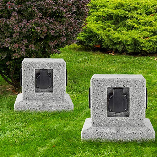etc-shop 2x Außen Verteiler 4 Steck Dosen Würfel Stein Optik Garten Terrassen Strom Versorgung grau
