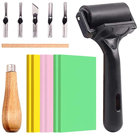 Swpeet - 8 utensili in gomma per intagliare, 6 pezzi, per album di ritagli, in gomma morbida, per intagliare il linoleum, 5 in 1, utensili per tagliare il linoleum e rullo in per timbri, fai da te