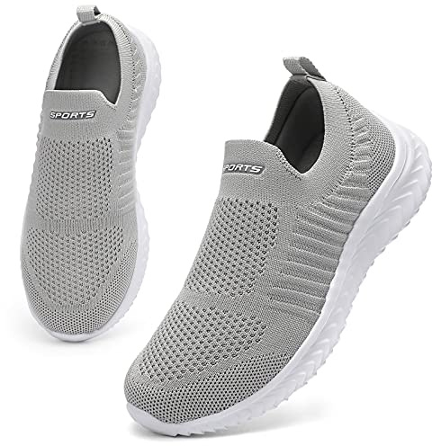 HKR Scarpe Ginnastica Donna Senza Lacci Sneakers Camminata Ortopediche Comode Palestra Sportive Slip on Snickers Traspiranti Running Corsa Tennis Leggero Camper Donna Trekking Grigio Chiaro 38 EU