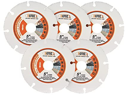 BGTEC Hartmetall-Holz-Trennscheibe, 5 Stück, 125 mm, vakuumgelötete Hartmetall-Trennscheibe für Holzplatten, Gipskarton, Gummirohr, Kunststoff