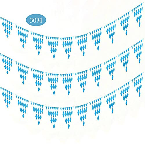 Ghirlanda decorativa per Oktoberfest, 30 m, per Oktoberfest, Oktoberfest, per esterni, colore blu e bianco, per Oktoberfest, decorazione bavarese