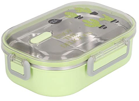 TOPINCN de Acero Inoxidable 304 Compartimento Forro Aislamiento térmico Estilo de ilustración Contenedor a Prueba de Fugas para niños Estudiantes Cactus Verde Transparente