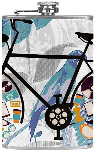 Flasque avec entonnoir Flacons personnalisés,Roue de vélo graffiti abstrait,Petit flacon portatif en acier inoxydable pour l'alcool