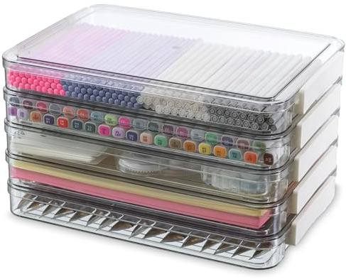 Citylife 5 Pack Bürobedarf Aufbewahrungsbox mit deckel, stapelbar transparent Stiftebox, plastikbox für die Organisation von din A4 Papier, Dokument, Büro, Bastelarbeiten, Künstlerbedarf