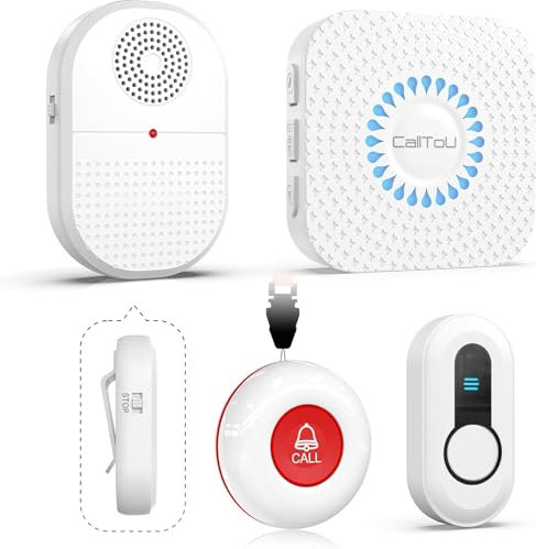 CallToU Pulsante di emergenza per senior, chiamata di emergenza per anziani, anziani con 55 suonerie (2 trasmettitori, 2 ricevitori (CDVP))