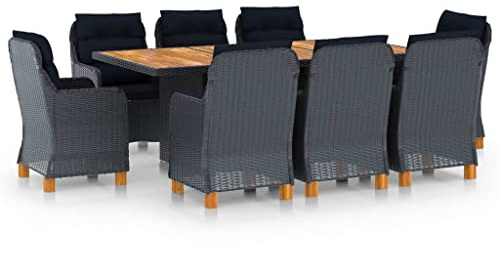 QZZCED Ensemble de 9 meubles de jardin, de terrasse, de balcon, avec coussins en polyrotin gris foncé, pour jardins, terrasses, balcons