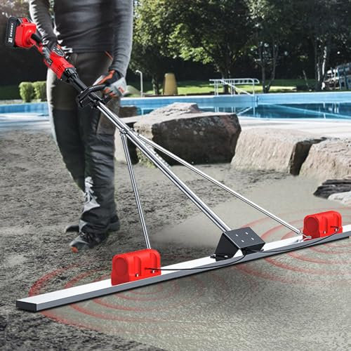 LSHFYV Set Vibrante per massetto in calcestruzzo,Kit Vibrante per massetto in calcestruzzo,utensile per Finitura in calcestruzzo con Raschietto e Motore Vibrante per la Lavorazione,1.8M-2Battery