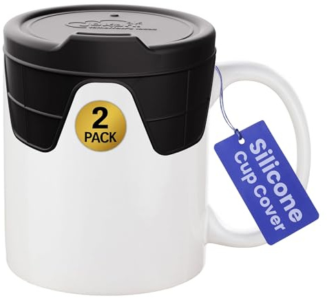 Jokari Silicone Cup Cover 2-Pack Stretch Fit Spill-Proof Coffee Mug Lid Reusable BPA-Free Insulated Tumbler Top for Hot Drinks, Tea, Cocoa, Dishwasher Safe, Universal Fit