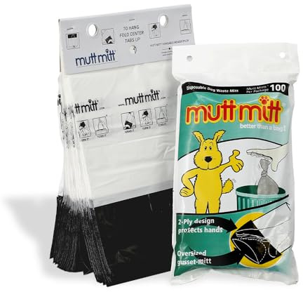 Mutt Mitt® 100 White & Black 2-Ply Dog Waste Bags on 1 Dog Waste Bag Station Header - 300% Thicker than mini roll dog waste bags - no more warm & yuck feeling