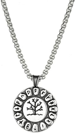 JewelryWe Schmuck Wikinger Wolf Halskette Herren Edelstahl Fenrir Wolf Rune Münze Medaillon Anhänger mit Kette Nodischer Viking Wolfskopf Amulett Geschenk für Männer