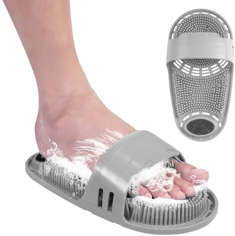 HoYLluDLL Silikon-Dusch-Fußschrubber, persönliche Fußmassage und Reinigung mit weichen Silikonborsten (Grau)