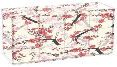 Quteprint Porte-stylos en acrylique pour bureau, fleur de cerisier japonais, 4 emplacements pour organiseur de bureau, organisateur de pot à stylos de bureau pour l'école, la maison, le bureau,