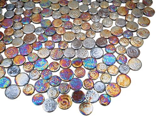 500 g gemischte 3 Größen runde Keramik-Mosaikfliesen, kreative handgefertigte Heimdekoration (Regenbogenbraun)