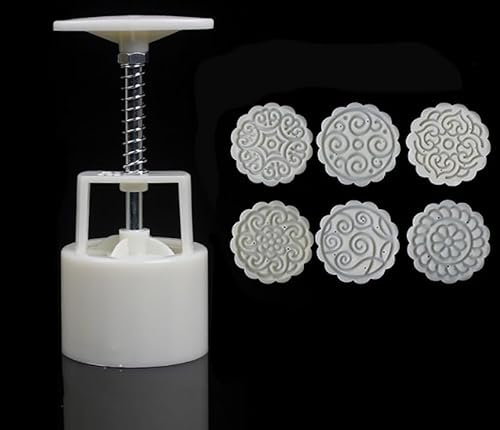 GZKDKZB Mooncake Mold Press with 6 Stamps,Mid-Autumn Festival Hand-Pressure Moon Cake Maker,DIY Cookie Cutter 50g/63g/75g Flower Press Mooncake Mould,Mooncake DIY Tools for Baking Cookies