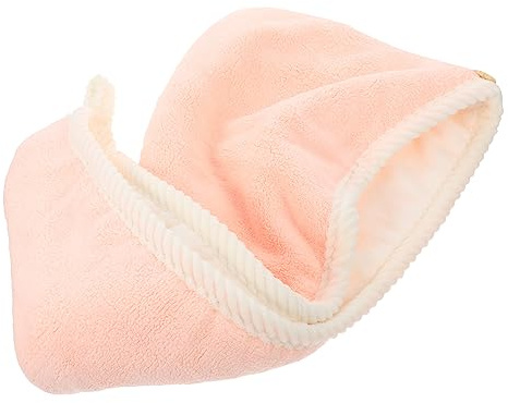 Schnelltrocknende Haarmütze aus Coral Fleece, Rosa | Knopfdesign, Wasserabsorbierend und Sanft, Komfortabel bei Nassem Haar, Schlichtes Detailfinish