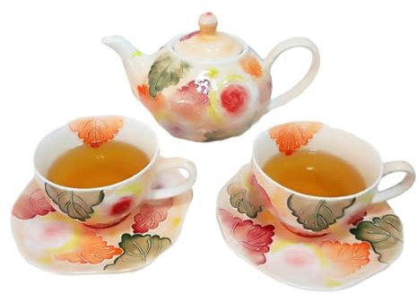 Keramik-Teeservice im japanischen Stil, handbemalt, kreativer Kessel, Nachmittagstee-Set, rote Rose, Teekanne mit 2 Tassen
