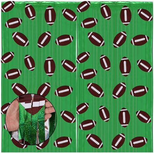 3 Packs Football Foil Fringe Curtain, Football Party Decorations Rugby Backdrop Football Photo Props for Sports Theme Birthday Party Decorations Supplies