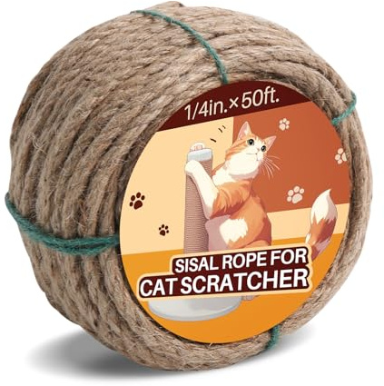 Sisal Rope for Cat Scratcher 1/4 50 Ft Cat Tree Rope Twine for Repairing Cat Scratching Post Replacement DIY Hemp Rope for Carpet Mat Kicker House, Pet Toy, and Crafts Gardening Home Decorating