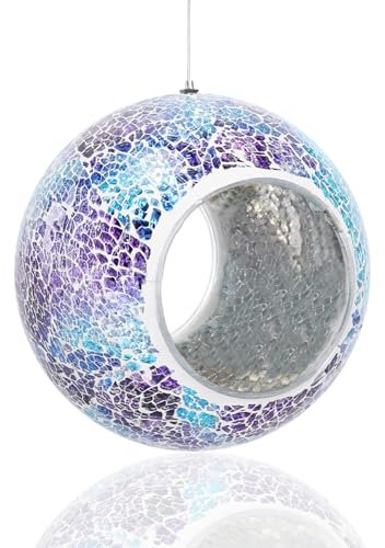 Yinns Vogelfutterstation – Glas-Vogelfutterstation zum Aufhängen im Freien, Mosaik-Fliegen-Durchfliegen mit ovaler gebeizter Gartendekoration, 16,5 cm