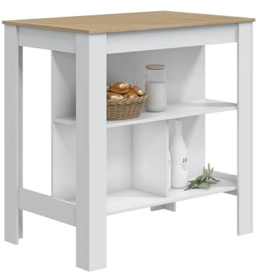habeig Küchenschrank mit Arbeitsplatte und Regalen #4591, 105x103x67cm, Weiß/Eiche-Optik, Kücheninsel mit 2 Ablagefächern