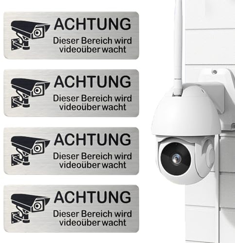 CATOR Videoüberwachung Schild, 4 Achtung Videoüberwachung Schild Privatgrundstück, Schilder Kameraüberwachung Warnschild, Kameraüberwachung für Überwachungskamera Oder Kamera Attrappe, 85×30mm