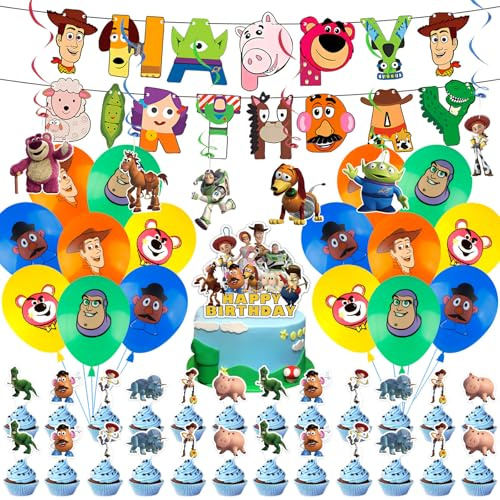 Birthday Party Bolloons Kids- Balloons Decor Cartoon Theme Party Supplies Happy Birthday Banner Cake Toppers Latex Balloon Bunting Garland Hanging Party Favors for Kids Girls Baby Shower Party Deco