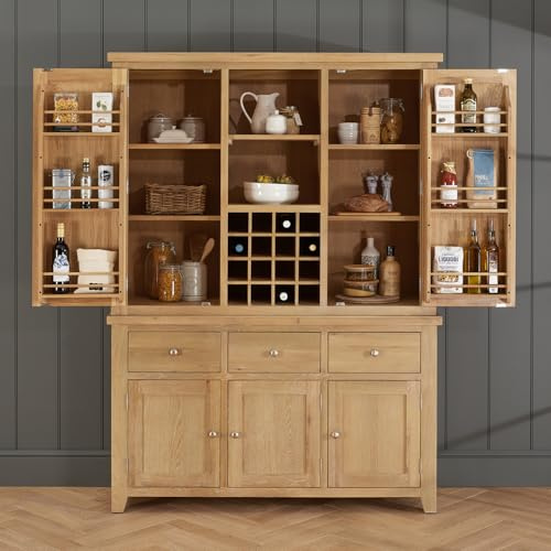 Cheshire Whitewash Oak | Triple Kitchen Larder Pantry Cupboard | Freestanding Storage Unit | Solid Wood | Country Style | Fully Assembled | H 2005 x W 1450 x D 430mm