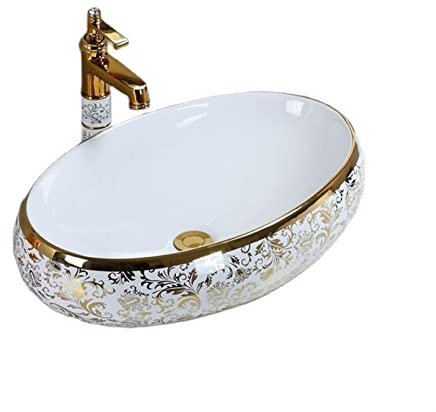 WOTZOV Lavandino da appoggio Ovale in Ceramica sopra Il Piano del Bagno, lavabo da appoggio in Porcellana, lavabo da appoggio, lavabo da appoggio, lavabo da appoggio，One Color 60X40CM