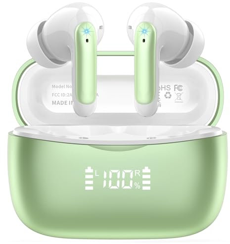 Bluetooth Kopfhörer, HiFi Stereo Kopfhörer Kabellos Bluetooth 5.3 mit 4 ENC Noise Cancelling Mic,56H Kabellose Kopfhörer mit LED-Anzeige, IPX7 Wasserdicht Ohrhörer für Sport und Studium, USB-C