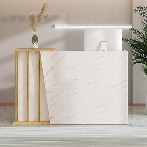 Mostrador de Recepción con Cajones Cerradura y Gran Almacenaje, Mueble para Tiendas, Supermercados, Salones de Belleza, Oficinas, Peluquerías, Hoteles y Tiendas de Conve(Size:120CM,Color:Marble)