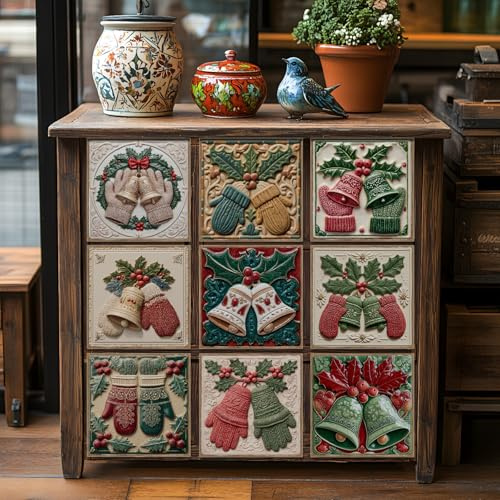 Tile Stickers Green Gloves PVC Vinyl Backsplash Stick On Tiles Self Adhesive Waterproof Oilproof Home Decor for Kitchen, Living Room Fireplace Stairs
