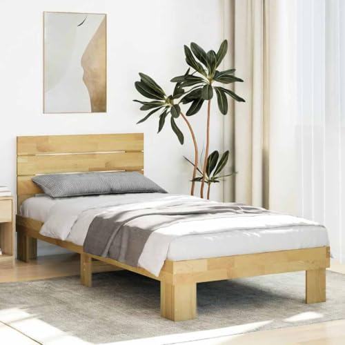 Qnhdfrt Massivholzbett Eiche 80x200 cm mit Kopfteil und Lattenrost für erholsamen Schlaf Robustes Bettgestell mit Stauraum für Schlafzimmer
