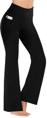 Mayoii Fleece Lined Yoga Pants for Women Thermal Black Flared Leggings with Pocket High Waisted Bootcut Legging Trousers