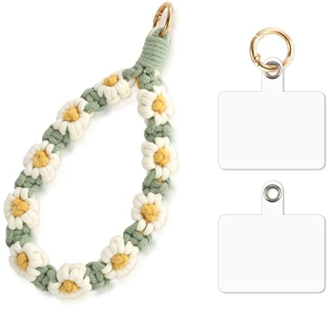ZhuoFan Cordino per Cellulare Telefono Universale Corta,Rimovibile Cordino Tracolla Portachiavi,Collana Collo Catena Laccio per Cellulare e Patch,Telefono per Maggior Parte,Beige+Verde
