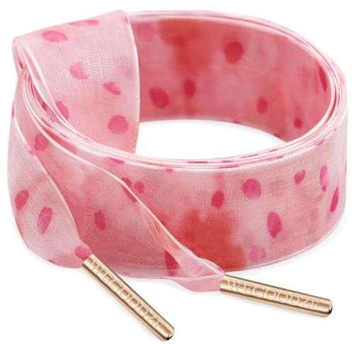 WEGOODZF Tryck organza skosnören: 2 par 2,5 cm mönster snögarn skosnöre, 19 persika rosa kronblad, 120CM (47 Inch)