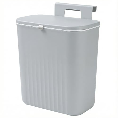 Otopone 10L Under Sink Bin, Food Waste Bin with Hooks | Cupboard Bin with No Drill Sticker, Food Waste Caddy for Kitchen Office Bathroom Bedroom(Grey)