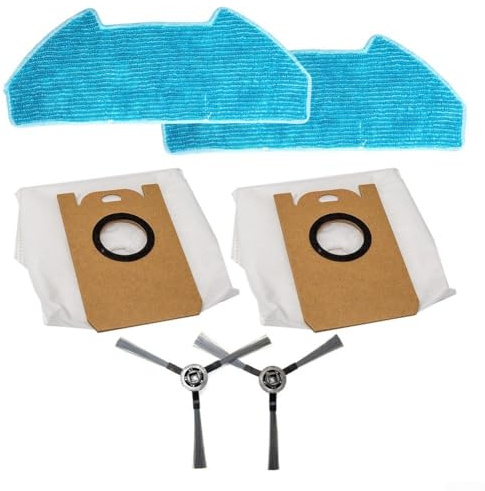 Kit de trapo de fregona de repuesto, bolsas de polvo y cepillo lateral para robot aspirador Redkey R10, paquete de 2 almohadillas de microfibra para trapeador, para filtros HEPA, compatible con Redkey