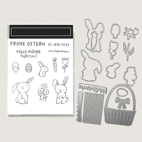 2026 Neues Klar Stempel Und Metall Schneiden Sterben Set, Für Ostern und Valentinstag DIY Scrapbooking Handwerk Allerheiligen Geburtstag Grußkarte Feiertage (5901-deutsch stempel und Stanzformen Set)