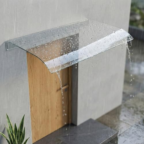 Marquise de Porte Exterieur, Auvent de Terrasse, Plaque Polycarbonate Transparent, Visière Protection Pluie, Abri de Porte et Fenêtre, Auvent Exterieur pour Garage, Toit Résistant(35x150cm)
