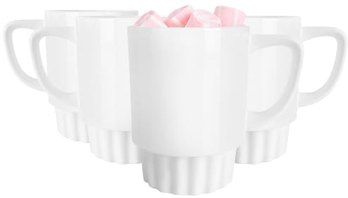 Glasmark KROSNO 1992 Kaffeebecher Keramik Tassen - 4er Set 500 ml - Klassische Kaffeetassen mit Henkel für Büro und Zuhause - Spülmaschinenfeste Becher für Heißgetränke - Zoya Weiß
