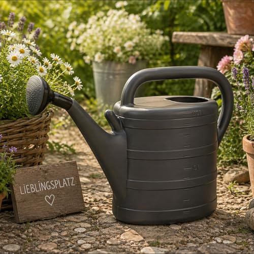 Mojawo Robuste Kunststoff Gießkanne Kanne Wasserkanne Garten bewässern leicht Sprühkopf abnehmbar Anthrazit 10L