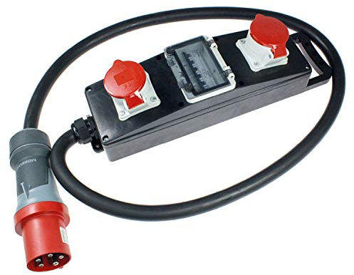 as - Schwabe Vollgummi Steckdosenleiste CEE 2 m H07RN-F 5G16-2 x CEE Steckdosen 400 V 32 A 5-polig - LS Baustromverteiler - Stromstation Baustelleneinsatz - Außenbereich - Made in Germany, 60807