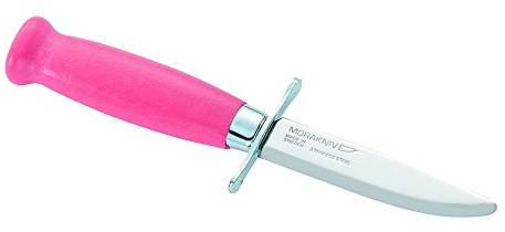 Morakniv Kindermesser, abgerundete Klinge, rostfrei, pinker Birkenholz-Griff, schwarze Lederscheide